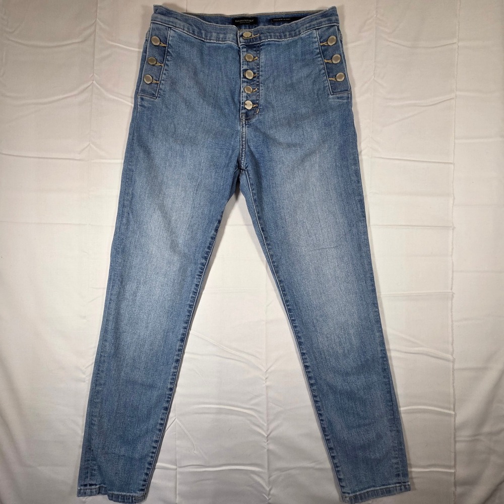Banana Republic High Rise Skinny Sailor Jeans Medium Wash Blue Button Front 28